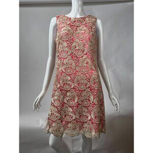 Eliza J Womens Sleeveless Lace Overlay Shift Dress Pink & Ivory Size 6